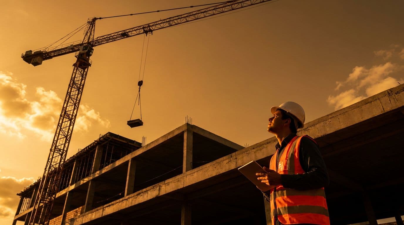 Engenheiro olhando para a grua com uma carga suspensa